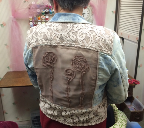 Creative Seamstress Shop - Tacoma, WA. Back of an Upscaled denim jacket