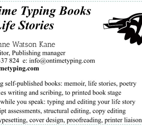 On Time Typing, Editing and Proofreading - Moe, VIC. On Time Typing Books and Life Stories