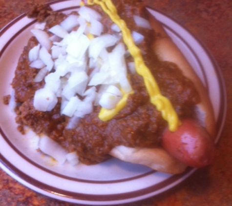 Kerby Koney Island - Brighton, MI. Coney Special  hot dog with skin coney sauce ground beef mustard and onions. Great