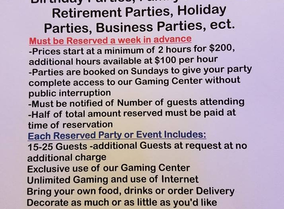 GamerzEdge Gaming Center - Dickson, TN. birthday party flyer