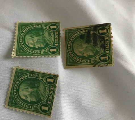 American Stamp & Coin Stamp & Coin - Tampa, FL. Not sure how to tell if rare all three are different in size and perforation, help please