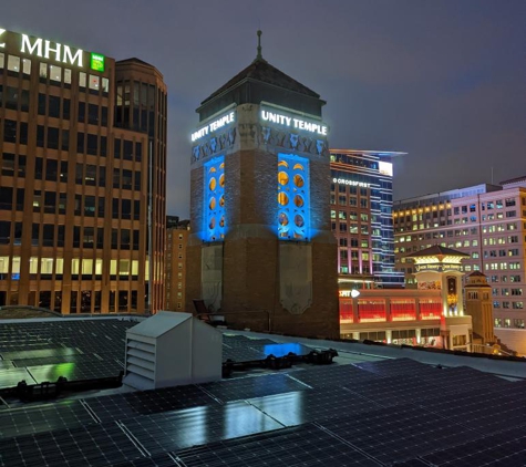 Natural Accents Outdoor Lighting Design - Liberty, MO. Unity Temple Bell Tower lit for #KCRoyals