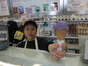Serving up delicious ice cream cones at Mitchell's