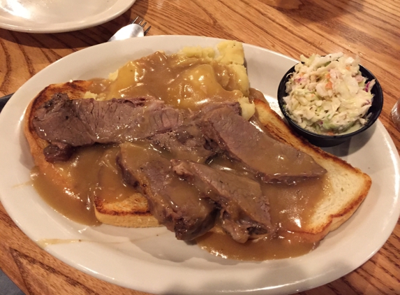 Cracker Barrel Old Country Store - Fort Worth, TX. Open face roast beef sandwich with a side of mashed potatoes!