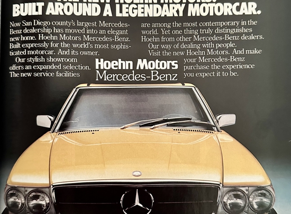 Hoehn Mercedes-Benz - Carlsbad, CA. Advert from San Diego Magazine, September 1982