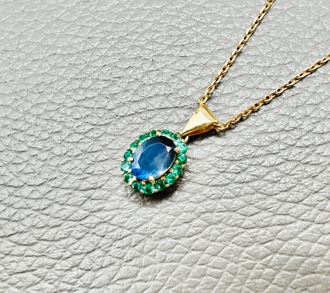 Alex's Jewelry - Treasured & Co - Astoria, NY. Alexandrite & Emerald Halo Necklace - 14kt Gold