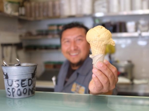 Bi Rite Creamery ice cream cones with a smile