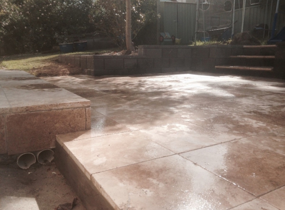 Pave The Way Landscaping - Tighes Hill, NSW. Travertine paving; Block wall; retaining wall