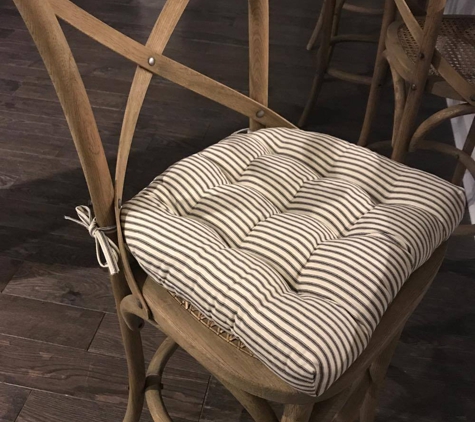 Barnett Products Co., Inc. DBA Barnett Home Decor - Macon, GA. Ticking Stripe Black Dining Chair Pads by Barnett Home Decor