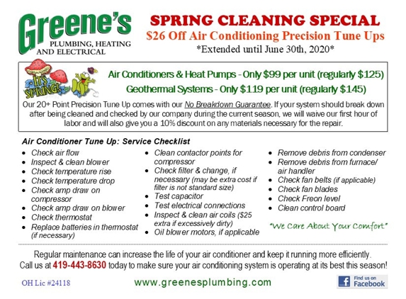 Greene's Plumbing Heating & Electrical - Tiffin, OH