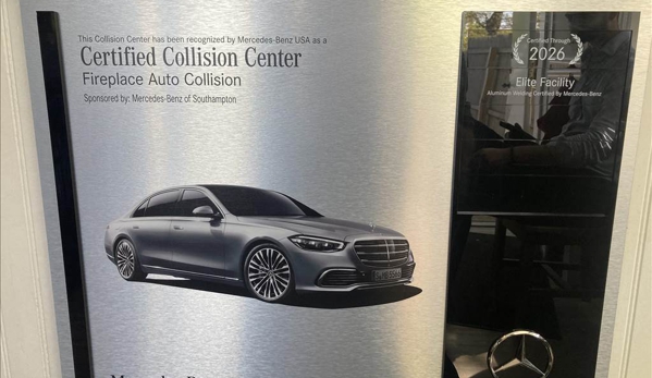 Fireplace Auto Co - East Hampton, NY. Proudly certified by Mercedes-Benz for collision repairs through 2026.