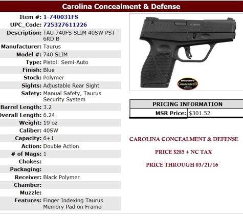 Carolina Concealment & Defense (Gun Store) - Battleboro, NC