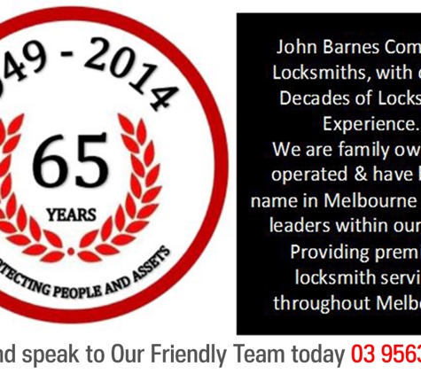 John Barnes Company Locksmiths - Bentleigh East, VIC. Call And Speak To Our Friendly Team Today 03 9563 8022