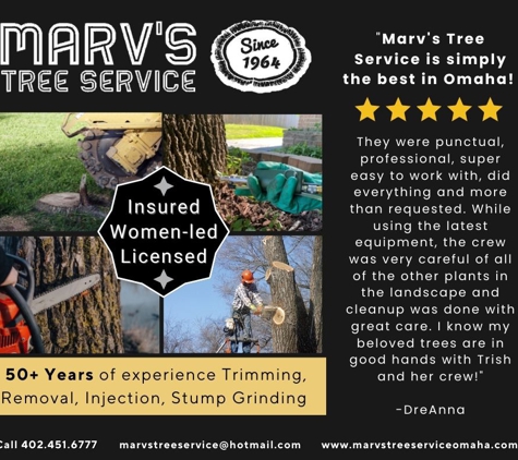 Marv's Tree Service - Omaha, NE. Our Omaha tree service is women-led and family owned and operated!