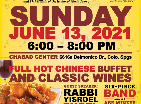 Chabad-Lubavitch Of Southern Colorado - Colorado Springs, CO. Event for the Colorado Springs Jewish Community- Kosher Chinese Buffet!