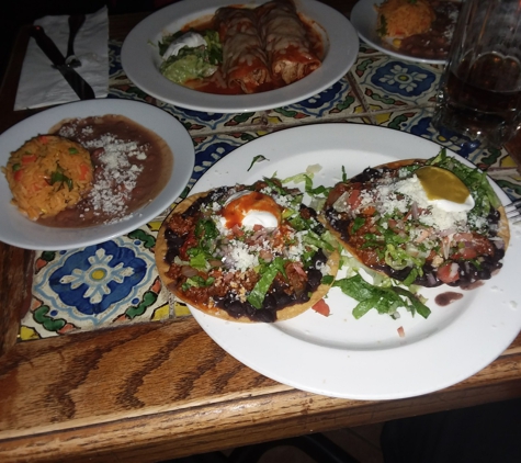 Burrito Loco Restaurant - New York, NY. Tostadas with Mexican rice and refried beans.
