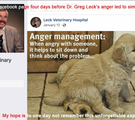 Leck Veterinary - Pen Argyl, PA. Leck Veterinary FB, 4 days before Dr. Greg Leck anger lead to similar.