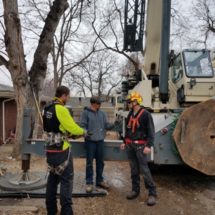 Arbortec Tree Service - Broomfield, CO. Dylan and Michael Job briefing with Jesse-Prolift crane