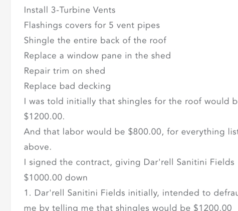 Dar'rell Santini Fields Contracting - tulsa, OK. Consumer reviews...