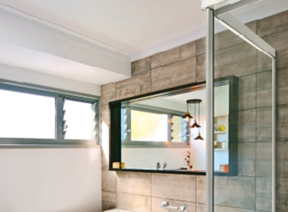 Bradnam's Windows & Doors - Emerald, QLD. White Sliding Shower Screen