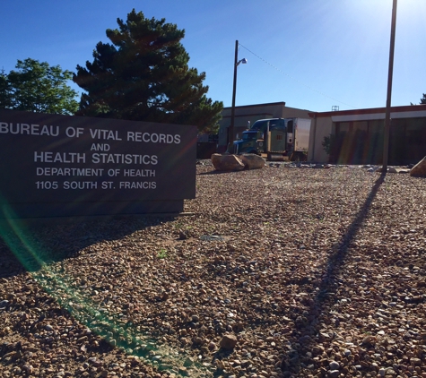 New Mexico Bureau of Vital Records and Health Statistics - Santa Fe, NM. Curbside signage and building