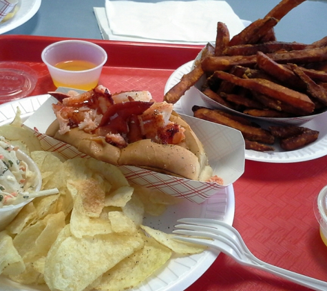 Skipper's Restaurant - Niantic, CT. Hot lobster roll dinner w/a side order of sweet potato fries.