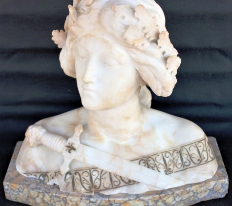New England Antiques of Punta Gorda - Punta Gorda, FL. Joan of Arc carved Marble Bust ~ Previously sold.