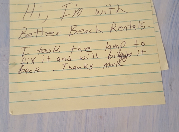 Better Beach Rentals Inc - Oak Island, NC. Note left where bedside light was supposed to be