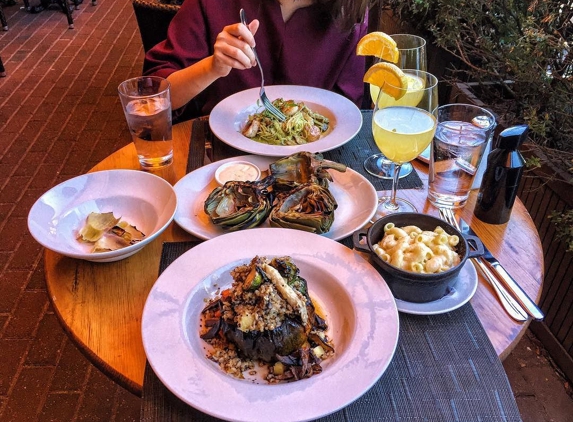 Murphy's - Atlanta, GA. Grilled artichokes, quinoa squash, mac and cheese, scallop pesto pasta @angelbabyyoyo