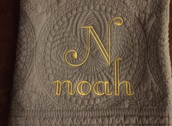 Backporch Monogramming - Hot Springs National Park, AR. Matleasse baby quilt available in grey, white, red, light pink, light blue, yellow, chocolate brown, and taupe.  Also, white w/borders.