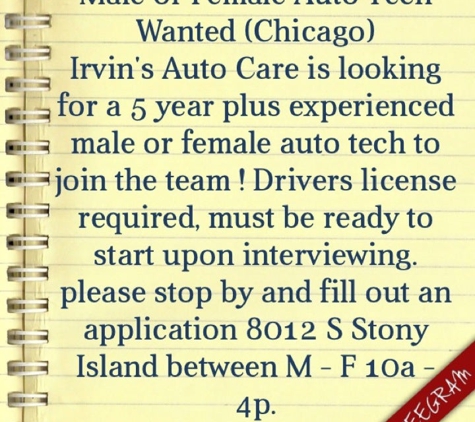 Irvin's Auto Care Inc - Chicago, IL