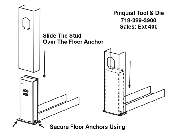 Pinquist Tool & Die Co Inc - Lynbrook, NY. Pinquist Tool & Die: Floor Anchors (low wall & knee wall partitions)