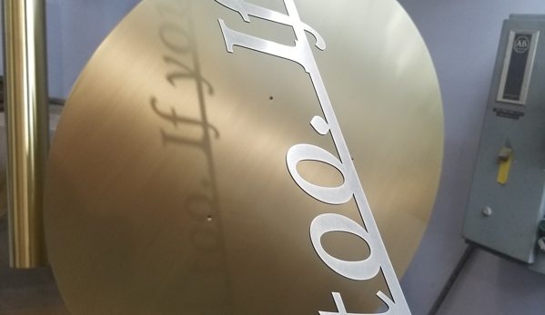 General Brite Plating - Los Angeles, CA. Stainless steel metal text art.