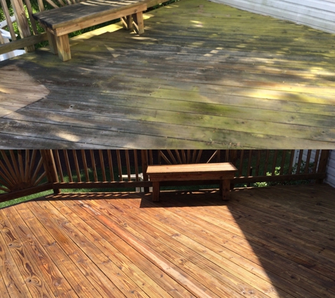 Mr. Handyman of Ft. Washington and Clinton - Brandywine, MD. Mildewy deck powerwashed and stained to look like new. Before and after photos.