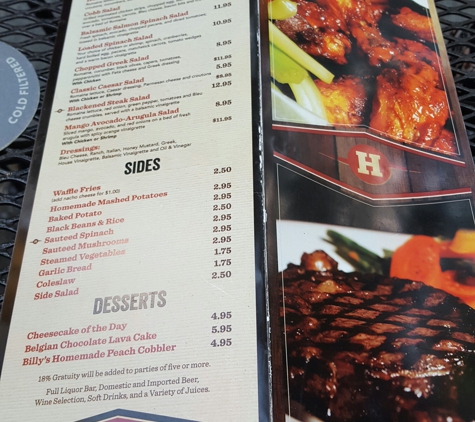 Hooligans - Alpharetta, GA. Back and front of food menu