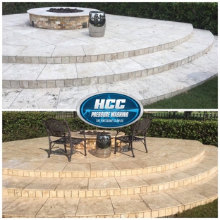 HCC Pressure Washing, LLC - Houston, TX. Travertine Fire Pit Patio Cleaning in Royal Oaks, Houston, TX