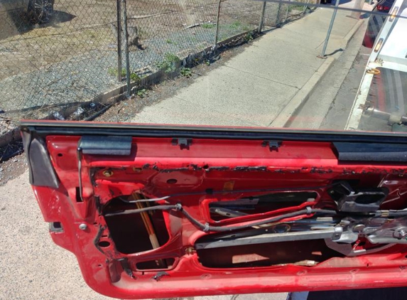 Small Boat Transport - Mona Vale, NSW. broken door trim on door which was partially disassembled