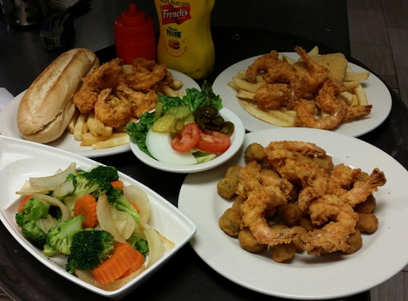 Asian and Mini Seafood - Cypress, TX. PO'BOY sandwich and 6 shrimp Plat and grill vegetable.