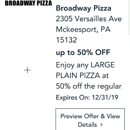 Broadway Pizza & Subs Inc - Pizza