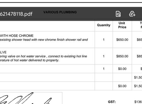WP Plumbing - Airport West, VIC. Original receipt