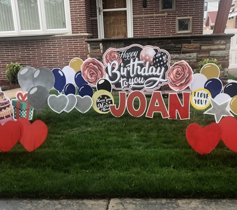 Awesome Balloon Decoration and Letters on the Lawn - Orland Hills, IL. Happy birthday Lawn Sign