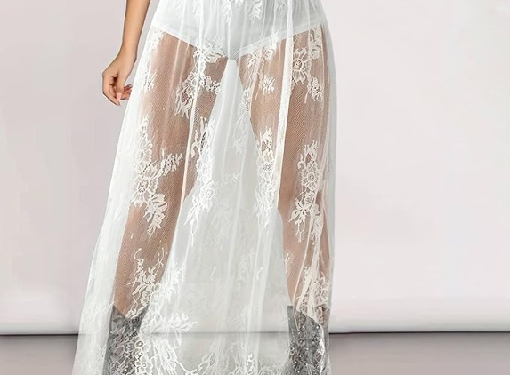 Wild Time Fashion - Herriman, UT. White Sheer Floral Mesh Maxi Skirt